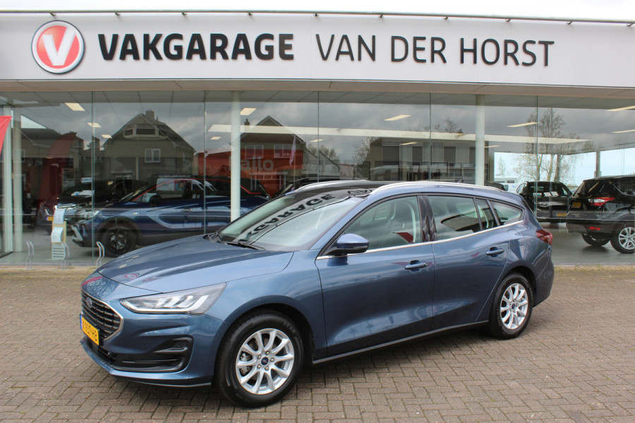 Ford FOCUS Wagon 1.0-155pk EcoBoost Mild-Hybrid Titanium. Fabrieksgarantie t/m 29-01-2027 ! SYNC 4, Volautm. airco dual,  adaptive cruise cntrl, stoel-, stuur- en voorraam verwarming, lane- en sideassist, metallic lak, LM wielen, elektr. panoramadak etc, etc.