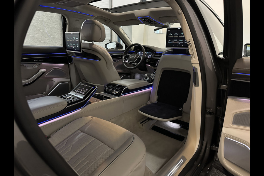 Audi A8 55 TFSI Quattro Lang | Rear-Seat Ent. | Massage V+A | B&O High-End | 360 View | Panorama | Luchtvering | Soft-Close | Laser-LED  Valcona-Leder | ACC | Head-Up | Alcantara hemel | ISO-Glas | Trekhaak | Standkachel | Keyless-Go | Tour-Pakket | Alarm |