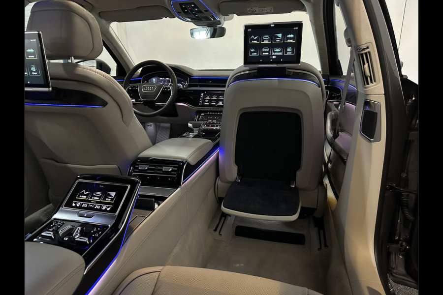 Audi A8 55 TFSI Quattro Lang | Rear-Seat Ent. | Massage V+A | B&O High-End | 360 View | Panorama | Luchtvering | Soft-Close | Laser-LED  Valcona-Leder | ACC | Head-Up | Alcantara hemel | ISO-Glas | Trekhaak | Standkachel | Keyless-Go | Tour-Pakket | Alarm |