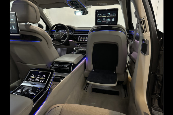 Audi A8 55 TFSI Quattro Lang | Rear-Seat Ent. | Massage V+A | B&O High-End | 360 View | Panorama | Luchtvering | Soft-Close | Laser-LED  Valcona-Leder | ACC | Head-Up | Alcantara hemel | ISO-Glas | Trekhaak | Standkachel | Keyless-Go | Tour-Pakket | Alarm |