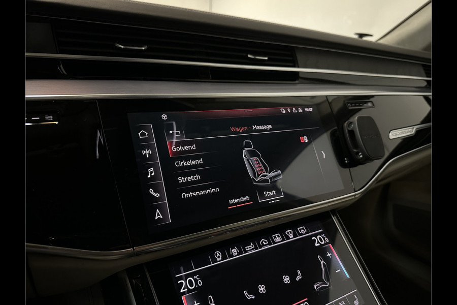 Audi A8 55 TFSI Quattro Lang | Rear-Seat Ent. | Massage V+A | B&O High-End | 360 View | Panorama | Luchtvering | Soft-Close | Laser-LED  Valcona-Leder | ACC | Head-Up | Alcantara hemel | ISO-Glas | Trekhaak | Standkachel | Keyless-Go | Tour-Pakket | Alarm |