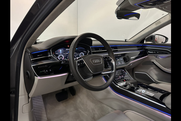 Audi A8 55 TFSI Quattro Lang | Rear-Seat Ent. | Massage V+A | B&O High-End | 360 View | Panorama | Luchtvering | Soft-Close | Laser-LED  Valcona-Leder | ACC | Head-Up | Alcantara hemel | ISO-Glas | Trekhaak | Standkachel | Keyless-Go | Tour-Pakket | Alarm |