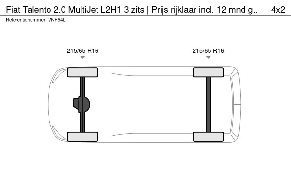 Fiat Talento 2.0 MultiJet L2H1 3 zits | Prijs rijklaar incl. 12 mnd garantie | Trekhaak Navi Cruise Airco Bluetooth Sidebars
