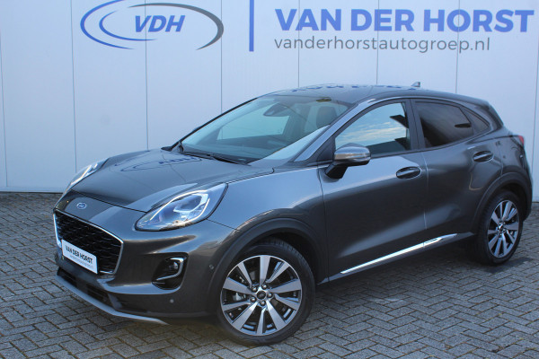 Ford Puma 1.0-125pk EcoBoost Hybrid Titanium X. Mooie luxe hoogzitter, slechts 8.100km ! Volautm. airco, navigatie, telefoonvoorb., camera, cruise control, parkeersensoren v+a, metallic lak, LM wielen, stoel-, stuur- en voorraamverwarming etc.