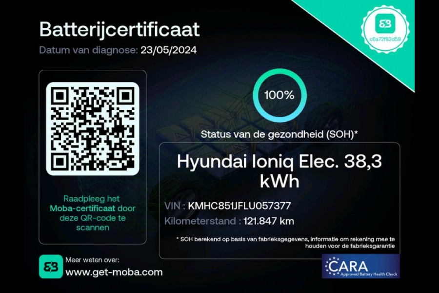 Hyundai IONIQ Premium EV 38 kWh (INCL-BTW)  *PANO | VOLLEDER | FULL-LED | NAVI-FULLMAP | CAMERA | ADAPT.CRUISE |  LANE-ASSIST | MEMORY-PACK | AMBIENT-LIGHT | KEYLESS | BLIND-SPOT | VIRTUAL-COCKPIT | COMFORT-SEATS*