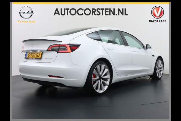 Tesla Model 3 Performance 513pk 0-100 3,4 sec. 20" FSD-vb. AutoPilot Carbon Spoiler Premium-HiFi Pano.dak Camera Leer Adaptive-Cruise+Stop&Go  4wd Rode Remklauwen Premium Audio Veel grip door 4WD vierwielaandrijving.  Origineel Nederlandse auto ! Orig.NL auto  1e eigenaar