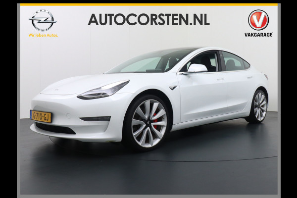 Tesla Model 3 Performance 513pk 0-100 3,4 sec. 20" FSD-vb. AutoPilot Carbon Spoiler Premium-HiFi Pano.dak Camera Leer Adaptive-Cruise+Stop&Go  4wd Rode Remklauwen Premium Audio Veel grip door 4WD vierwielaandrijving.  Origineel Nederlandse auto ! Orig.NL auto  1e eigenaar