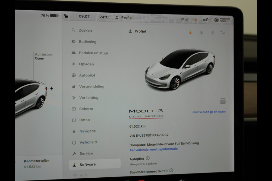 Tesla Model 3 Performance 513pk 0-100 3,4 sec. 20" FSD-vb. AutoPilot Carbon Spoiler Premium-HiFi Pano.dak Camera Leer Adaptive-Cruise+Stop&Go  4wd Rode Remklauwen Premium Audio Veel grip door 4WD vierwielaandrijving.  Origineel Nederlandse auto ! Orig.NL auto  1e eigenaar