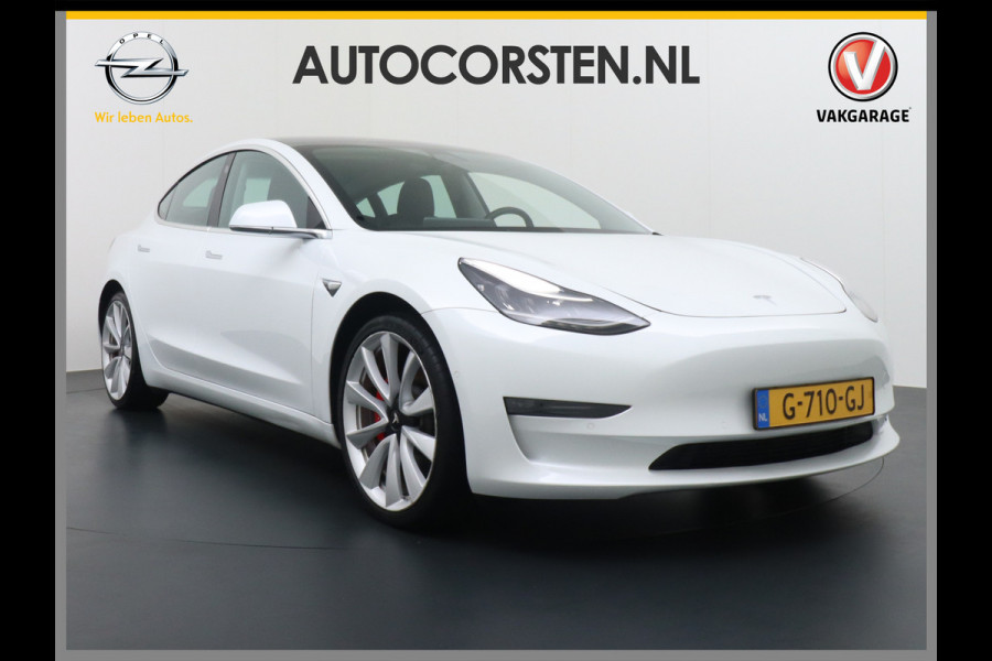 Tesla Model 3 Performance 513pk 0-100 3,4 sec. 20" FSD-vb. AutoPilot Carbon Spoiler Premium-HiFi Pano.dak Camera Leer Adaptive-Cruise+Stop&Go  4wd Rode Remklauwen Premium Audio Veel grip door 4WD vierwielaandrijving.  Origineel Nederlandse auto ! Orig.NL auto  1e eigenaar