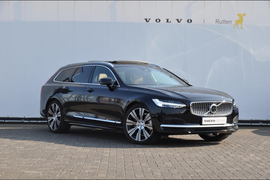 Volvo V90 T6 350PK Automaat Recharge AWD Ultimate Bright / Stoelmassage / Stoelventilatie en verwarming / Luchtvering / 360 Camera / Nappaleder / Head-up display / Apple Carplay / BLIS /