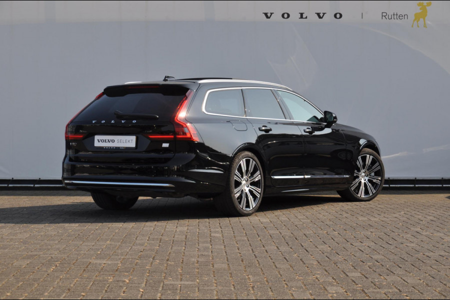 Volvo V90 T6 350PK Automaat Recharge AWD Ultimate Bright / Stoelmassage / Stoelventilatie en verwarming / Luchtvering / 360 Camera / Nappaleder / Head-up display / Apple Carplay / BLIS /