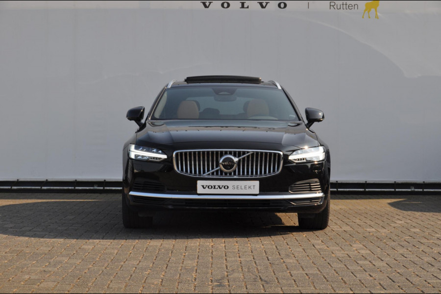 Volvo V90 T6 350PK Automaat Recharge AWD Ultimate Bright / Stoelmassage / Stoelventilatie en verwarming / Luchtvering / 360 Camera / Nappaleder / Head-up display / Apple Carplay / BLIS /