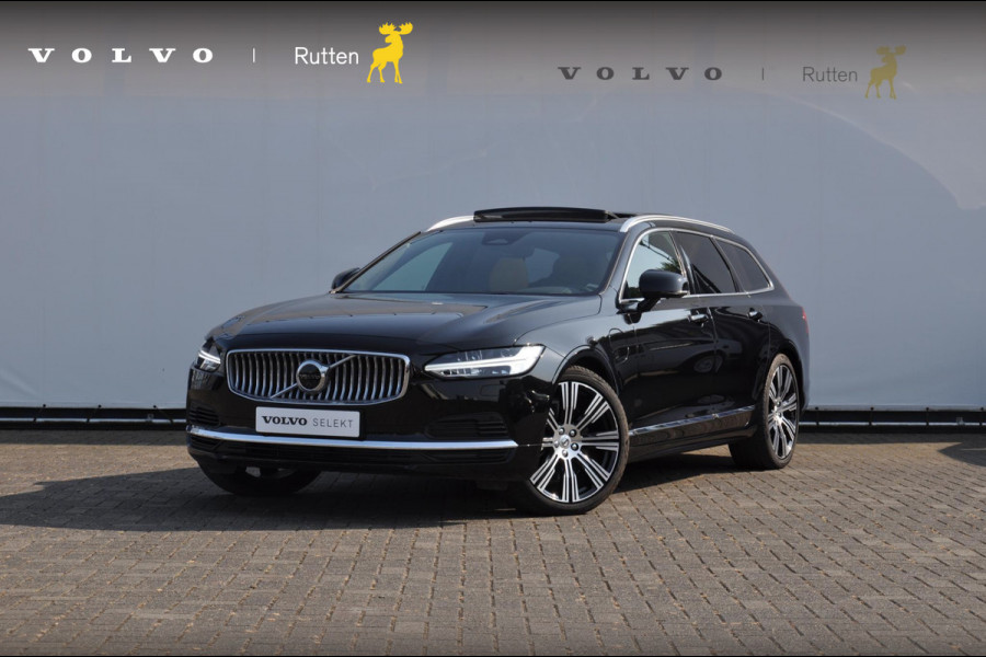 Volvo V90 T6 350PK Automaat Recharge AWD Ultimate Bright / Stoelmassage / Stoelventilatie en verwarming / Luchtvering / 360 Camera / Nappaleder / Head-up display / Apple Carplay / BLIS /