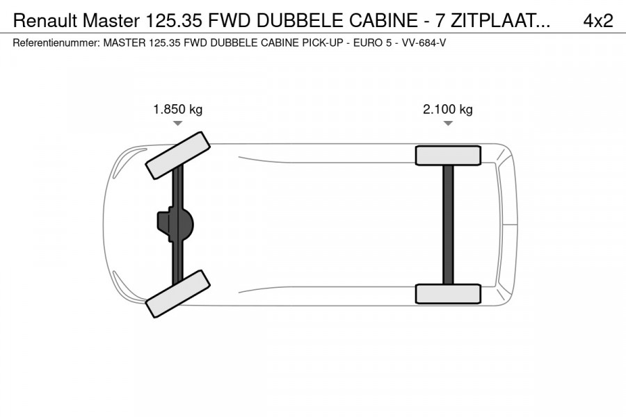 Renault Master 125.35 FWD DUBBELE CABINE - 7 ZITPLAATSEN - PICK-UP - EURO 5 - VV-684V