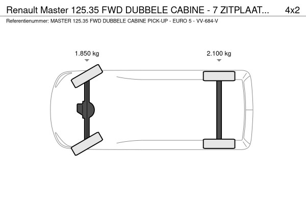 Renault Master 125.35 FWD DUBBELE CABINE - 7 ZITPLAATSEN - PICK-UP - EURO 5 - VV-684V