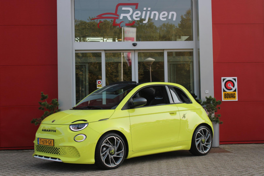 Abarth 500e CABRIO TURISMO 155PK 42 kWh | CABRIO DAK | DRAADLOZE APPLE CARPLAY/ANDROID AUTO | NAVIGATIE | ALCANTARA BEKLEDING | 18" LICHTMETALEN VELGEN | STOEL VERWAMING | SPORT PAKKET | ACHTERUITRIJ CAMERA | FULL LED KOPLAMPEN | DODEHOEK BEWAKING | KEYLESS ENTRY/START | 3-FASE | CRUISE CONTROL | DRAADLOZE TELEFOONLADER | DAB+ RADIO |