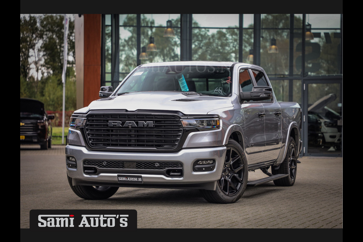 Dodge Ram 2025 LARAMIE NIGHT PREMIUM | BOM VOL + 14.4 INCH SCHERM BOM VOL | LUCHTVERING | HUD | HURRICAN 420PK 636 Nm TWIN TURBO | PRIJS M DUBBELE CABINE | PICK UP | 5 PERSOONS | DC | GRIJSKENTEKEN | VOORRAAD NR 2215 - 4984