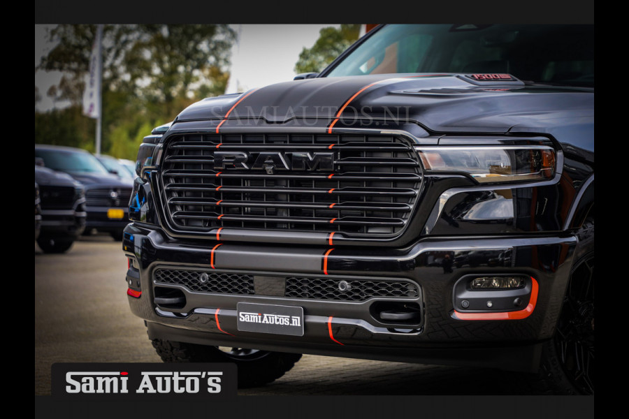 Dodge Ram 2025 LARAMIE NIGHT PREMIUM | BOM VOL + 14.4 INCH SCHERM BOM VOL | LUCHTVERING | HUD | HURRICAN 420PK 636 Nm TWIN TURBO | PRIJS M DUBBELE CABINE | PICK UP | 5 PERSOONS | DC | GRIJSKENTEKEN | VOORRAAD NR 2222 - 5039