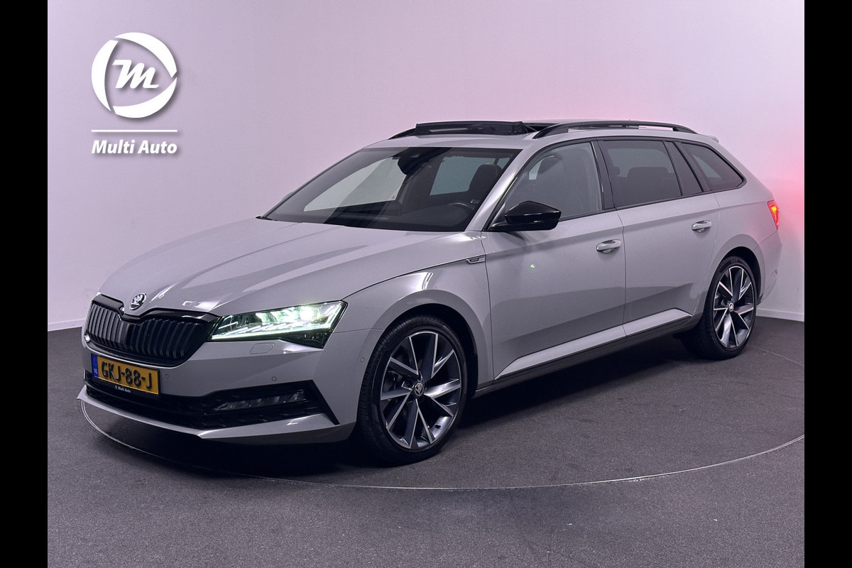 Škoda Superb Combi 1.4 TSI iV Sportline Business Plug in Hybrid PHEV | Panodak | Lederen Alcantara Sportstoelen Memory | Trekhaak af Fabriek | Adaptive Cruise | Crystal LED | Sfeerverlichting | Apple Carplay |