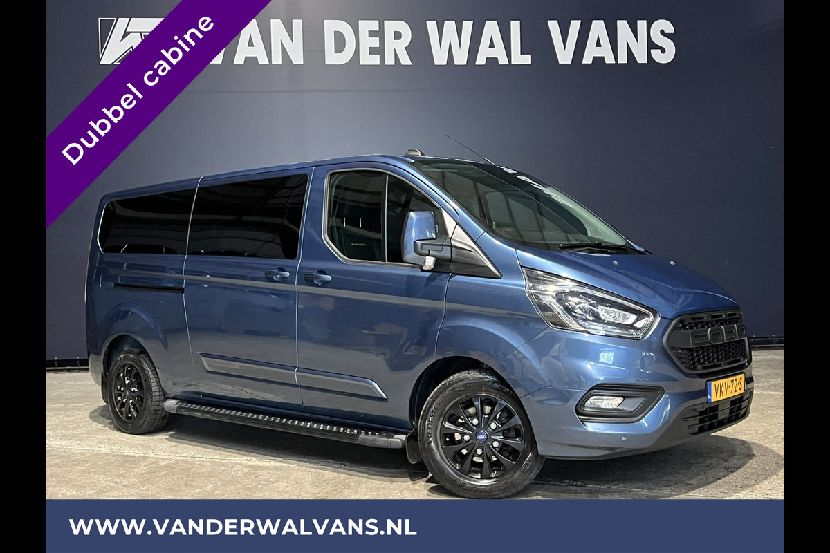 Ford Transit Custom 2.0 TDCI 130pk Automaat L2H1 Platinum Edition Dubbele cabine Euro6 Airco | Leer | 2x Zijdeur | Camera, Navigatie, Cruisecontrol, Trekhaak. Parkeersensoren, LED, Sidebars, LM velgen, Stoelverwarming, Verwarmde voorruit, 5-Zits