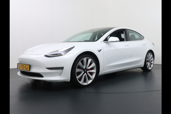 Tesla Model 3 Performance 513pk 0-100 3,4 sec. 20" FSD-vb. AutoPilot Carbon Spoiler Premium-HiFi Pano.dak Camera Leer Adaptive-Cruise+Stop&Go  4wd Rode Remklauwen Premium Audio Veel grip door 4WD vierwielaandrijving.  Origineel Nederlandse auto ! Orig.NL auto  1e eigenaar