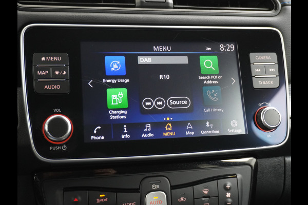Nissan Leaf 62 kWh Apple Carplay Android Auto Navi Ecc Bluetooth DAB Camera Trekhaak Keyless Adapt.Cruise-Control Led DAB Stoelverwarming Re Verwarmd Lederen Stuur Isofix e+ N-Connecta