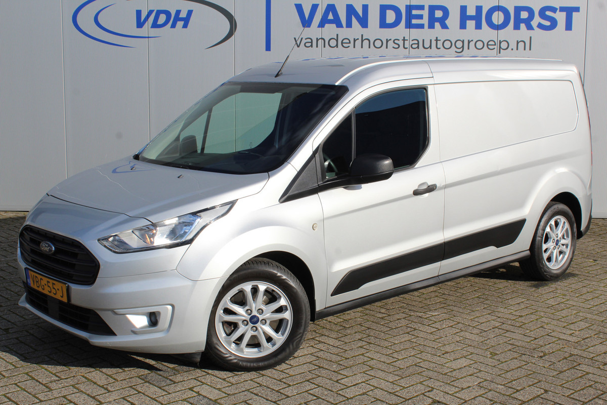 Ford Transit Connect 1.5-100pk EcoBlue L2. Erg nette Ford Transit Connect L2 / verlengde uitvoering. Airco, telefoonvoorbereiding, trekhaak, verwarmd voorraam, mistverlichting, LM wielen, metallic lak, bijrijdersbank etc