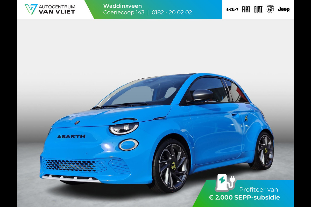 Abarth 500e 42 kWh Scorpionissima 155pk | Beschikbaar in overleg | Cabrio | Clima | Keyless | Camera | LED | JBL | 18" | Alcantara | Navi | Stoelverwarming | 1 van 1949 | Apple Carplay | Subsidie € 2.000,- *