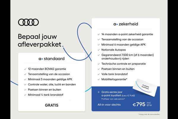 Audi A3 Sportback 30 TFSI Pro Line Audi A3 Sportback Pro Line S-tronic voor een vast maandbedrag van slechts € 499 (o.b.v. 24 maanden en 10.000 km per jaar).