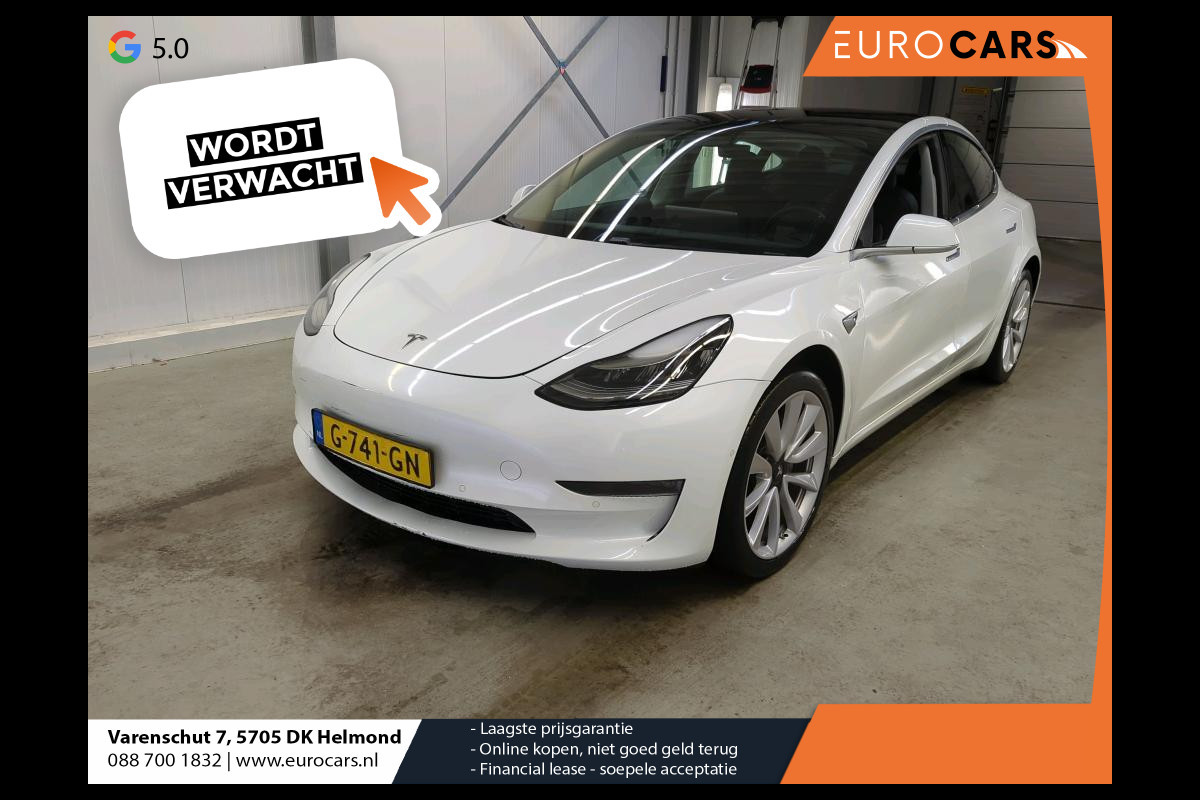 Tesla Model 3 RWD 60 kWh Standard Range Plus Navigatie Panoramadak 360 camera Parkeersensoren Stoelverwarming 19" lichtmetalen velgen Ledverlichting Leder Climate Control