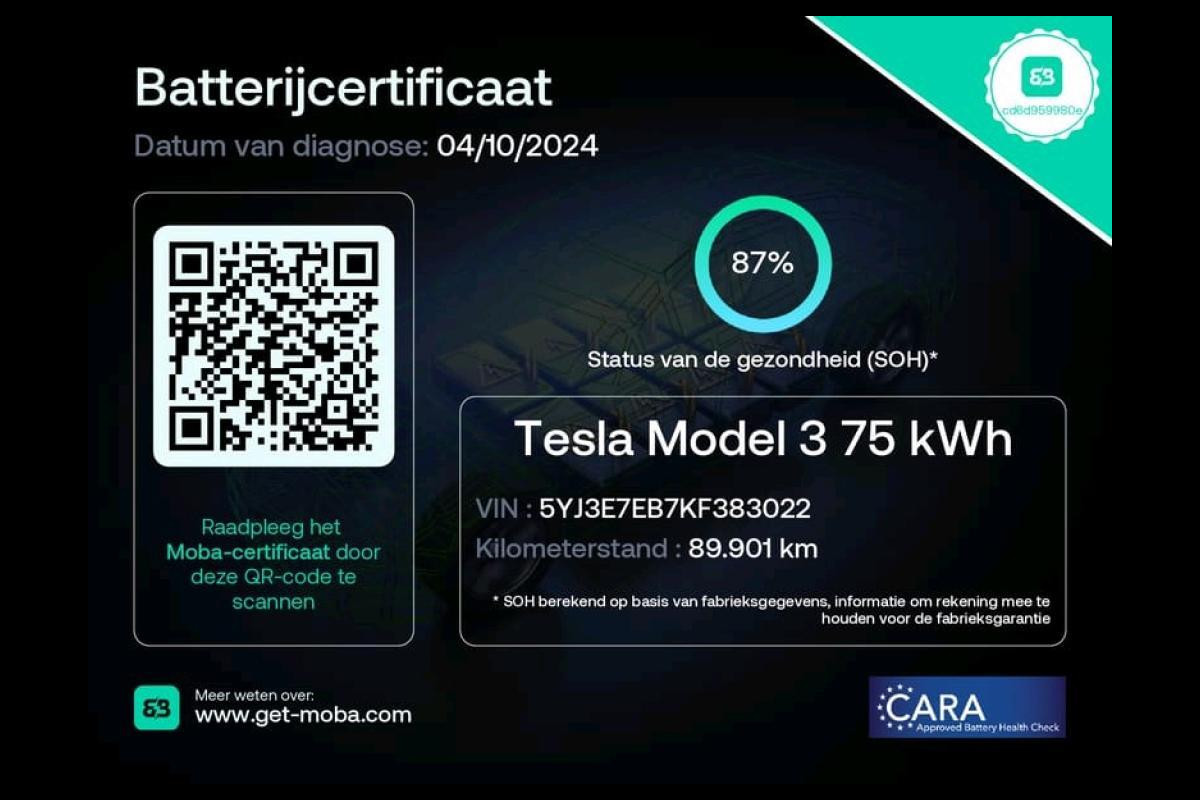 Tesla Model 3 Long Range AWD 75 kWh 87% SOH Trekhaak (1.000kg)