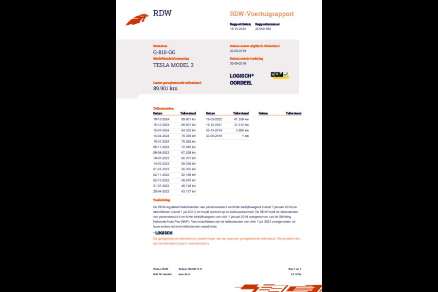 Tesla Model 3 Long Range AWD 75 kWh 87% SOH Trekhaak (1.000kg)