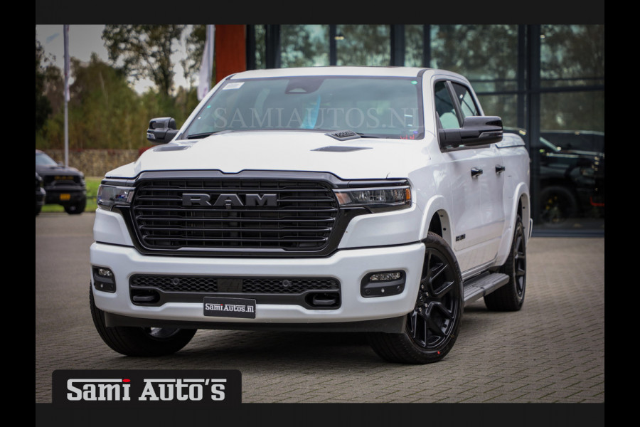 Dodge Ram PREMIUM NIGHT 2025 | BOM VOL + 14.4 INCH SCHERM BOM VOL | LUCHTVERING | HUD | HURRICAN 420PK 636 Nm TWIN TURBO | PRIJS MET LPG E DUBBELE CABINE | PICK UP | 5 PERSOONS | DC | GRIJSKENTEKEN | PW7 BRIGHT WHITE | VOORRAAD NR 2230 - 8765