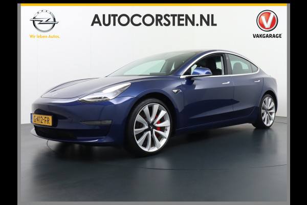 Tesla Model 3 Performance AWD 513pk 0-100 3,4 sec. 20" FSD-vb. AutoPilot Carbon Spoiler Premium-HiFi Pano.dak Camera Leer Adaptive-Cruise+Stop 4wd Rode Remklauwen Carbon-Spoiler Premium Audio Veel grip door 4WD vierwielaandrijving.  Origineel Nederlandse auto ! 1e eigenaar 69250 nieuw