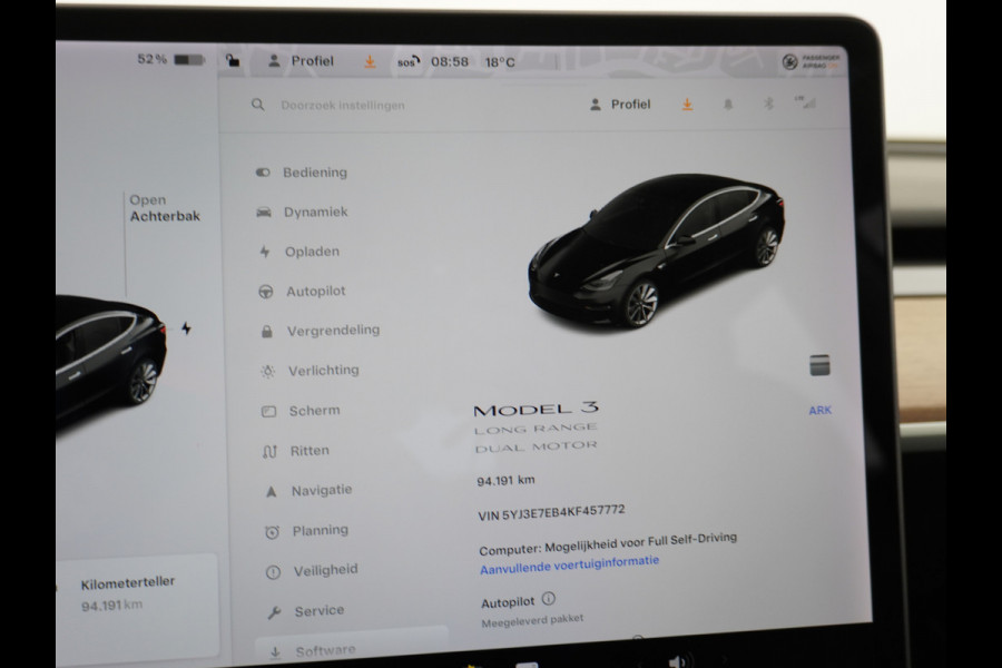 Tesla Model 3 Long Range 75 kWh 19" 463PK FSD-vb. Premium-Audio 4WD AutoPilot Pano.dak Camera Leer Adaptive-Cruise+Stop&Go  PDC-A+Voor Wifi Ec Veel grip door AWD vierwielaandrijving.  Origineel Nederlandse auto ! 1e Eigenaar grootste accu ! tot 16,5 kwh thuis laden, 120kw/h snelladen per uur ! Zeer Compleet 61.000 nieuw