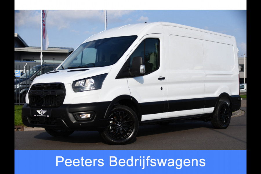 Ford Transit 350 2.0 TDCI L3H2 Black & White Edition Cruise, Carplay, Stoelverwarming, NAVI, 130PK, Multimedia, Sensoren, Trekhaak, UNIEK!