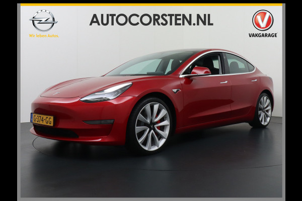 Tesla Model 3 Performance 513pk 3,4 sec 0-100 ! 20"lm FSD-vb. AutoPilot Carbon-Spoiler Premium-HiFi Pano.dak Camera Leer Adaptive-Cruise+Stop& Navigatiesysteem full map LED-a+v Comfortstoel(en) ACC Dual-ECC DAB Voorverwarmen interieur via App Keyless via Telefoonsleutel One-Pedal-Drive 4wd Rode Remklauwen Carbon-Spoiler Premium Audio Veel grip door 4WD vierwielaandrijving.  Origineel Nederlandse auto !