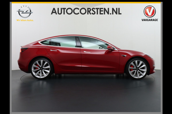 Tesla Model 3 Performance 513pk 3,4 sec 0-100 ! 20"lm FSD-vb. AutoPilot Carbon-Spoiler Premium-HiFi Pano.dak Camera Leer Adaptive-Cruise+Stop& Navigatiesysteem full map LED-a+v Comfortstoel(en) ACC Dual-ECC DAB Voorverwarmen interieur via App Keyless via Telefoonsleutel One-Pedal-Drive 4wd Rode Remklauwen Carbon-Spoiler Premium Audio Veel grip door 4WD vierwielaandrijving.  Origineel Nederlandse auto !