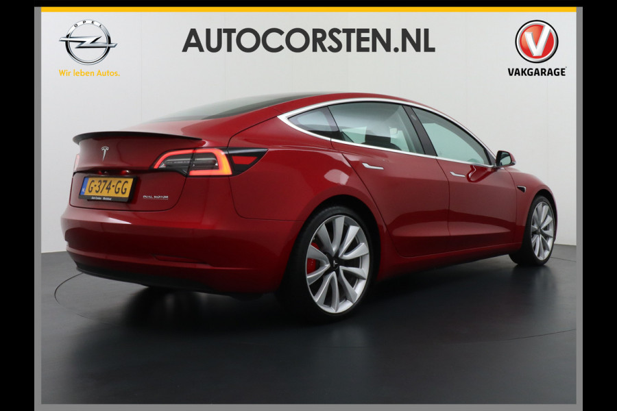 Tesla Model 3 Performance 513pk 3,4 sec 0-100 ! 20"lm FSD-vb. AutoPilot Carbon-Spoiler Premium-HiFi Pano.dak Camera Leer Adaptive-Cruise+Stop& Navigatiesysteem full map LED-a+v Comfortstoel(en) ACC Dual-ECC DAB Voorverwarmen interieur via App Keyless via Telefoonsleutel One-Pedal-Drive 4wd Rode Remklauwen Carbon-Spoiler Premium Audio Veel grip door 4WD vierwielaandrijving.  Origineel Nederlandse auto !