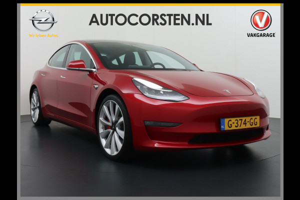 Tesla Model 3 Performance 513pk 3,4 sec 0-100 ! 20"lm FSD-vb. AutoPilot Carbon-Spoiler Premium-HiFi Pano.dak Camera Leer Adaptive-Cruise+Stop& Navigatiesysteem full map LED-a+v Comfortstoel(en) ACC Dual-ECC DAB Voorverwarmen interieur via App Keyless via Telefoonsleutel One-Pedal-Drive 4wd Rode Remklauwen Carbon-Spoiler Premium Audio Veel grip door 4WD vierwielaandrijving.  Origineel Nederlandse auto !