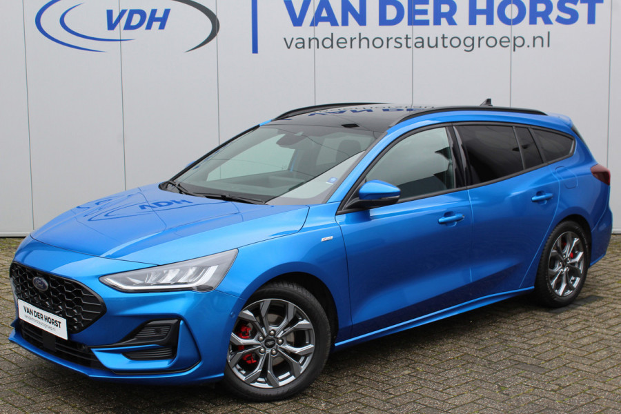 Ford FOCUS Wagon 1.0-125pk EcoBoost ST-Line X. Mooie, luxe uitvoering met slechts 16.400km ! Volautm. airco dual, navigatie, telefoonvoorb., B&O soundsyst., ergonomische stoelen, stoel-, stuur- en voorraamverw., bestuurders assistent pakket, elektr. panoramadak etc.