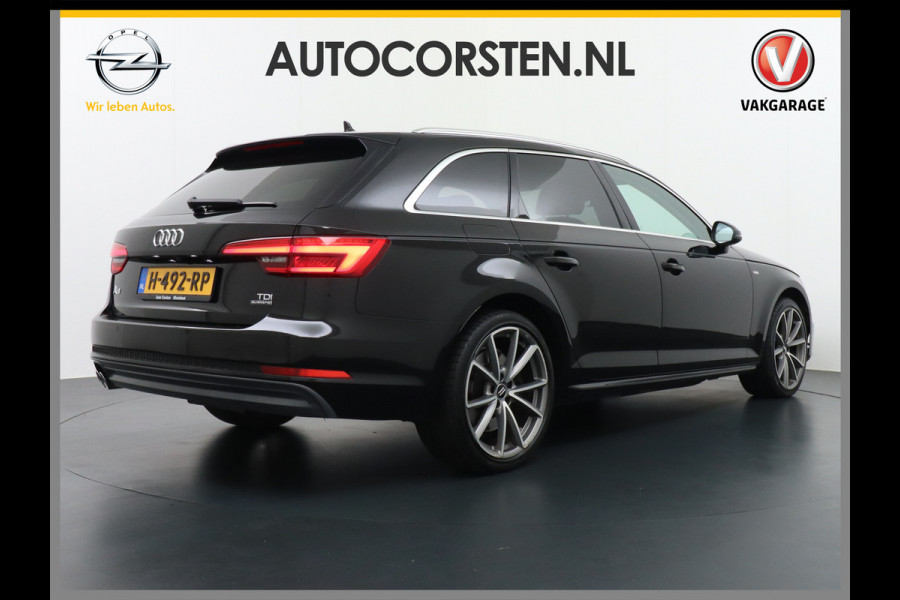 Audi A4 Avant 3.0 TDI 272pk/600Nm AUT-8 Sport S-line Quattro Camera Adaptive-Cruise Audi-Connect MMI-Navi Matrix-LED 19" PDC-a+v Verkeer Kofferbakklep autom SCR Sportonderstel Spoorassistent Keyless-Start Sportstoelen+Leer/Alcantara+Verwarmd Wegrijassistent Connectivity pakket glanspakket S-line Audi music interface Assistentiepakket 'Tour' Exter-pakket Licht- en regensensor Voetgangersbescherming NP ruim 80.000!! EURO6 1900kg tr