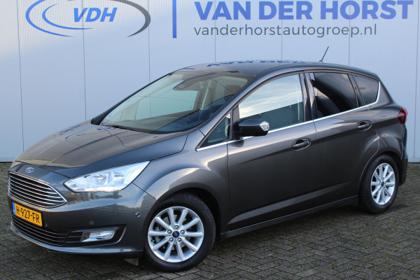 Ford C-MAX 1.0-125pk Titanium. Keurige, luxe en goed onderhoud wagen. Volautm. airco dual, stoel-, stuur- en voorraamverw., camera, parkeersensoren v+a, cruise control, parkeerassistent, trekhaak, navigatie, telefoonvoorb., LM wielen, metallic lak etc.