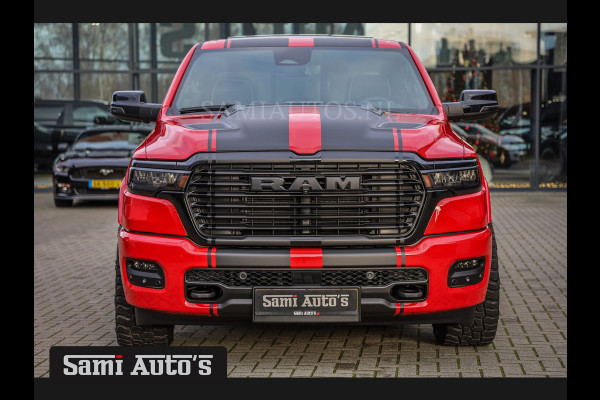 Dodge Ram PREMIUM NIGHT 2025 | HURRICAN 420PK 636 Nm | BOM VOL + 14.4 INCH SCHERM + LUCHTVERING + HUD | PRIJS MET LPG EN COVER EN GARANTIE DUBBELE CABINE | PICK UP | 5 PERSOONS | DC | GRIJSKENTEKEN | PR4 FLAME RED | VOORRAAD NR 2226 - 4993