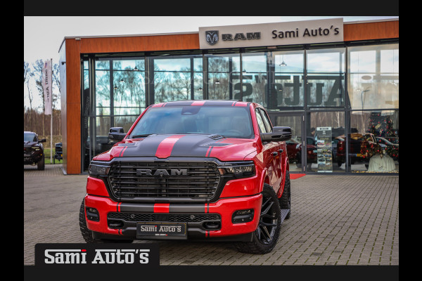 Dodge Ram PREMIUM NIGHT 2025 | HURRICAN 420PK 636 Nm | BOM VOL + 14.4 INCH SCHERM + LUCHTVERING + HUD | PRIJS MET LPG EN COVER EN GARANTIE DUBBELE CABINE | PICK UP | 5 PERSOONS | DC | GRIJSKENTEKEN | PR4 FLAME RED | VOORRAAD NR 2226 - 4993