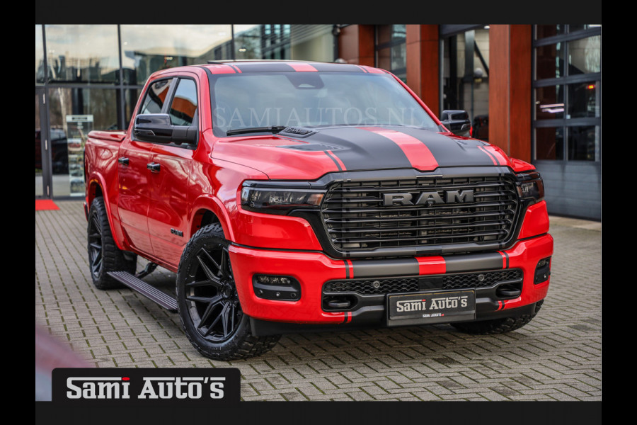 Dodge Ram PREMIUM NIGHT 2025 | HURRICAN 420PK 636 Nm | BOM VOL + 14.4 INCH SCHERM + LUCHTVERING + HUD | PRIJS MET LPG EN COVER EN GARANTIE DUBBELE CABINE | PICK UP | 5 PERSOONS | DC | GRIJSKENTEKEN | PR4 FLAME RED | VOORRAAD NR 2226 - 4993