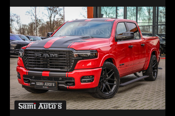 Dodge Ram PREMIUM NIGHT 2025 | HURRICAN 420PK 636 Nm | BOM VOL + 14.4 INCH SCHERM + LUCHTVERING + HUD | PRIJS MET LPG EN COVER EN GARANTIE DUBBELE CABINE | PICK UP | 5 PERSOONS | DC | GRIJSKENTEKEN | PR4 FLAME RED | VOORRAAD NR 2226 - 4993