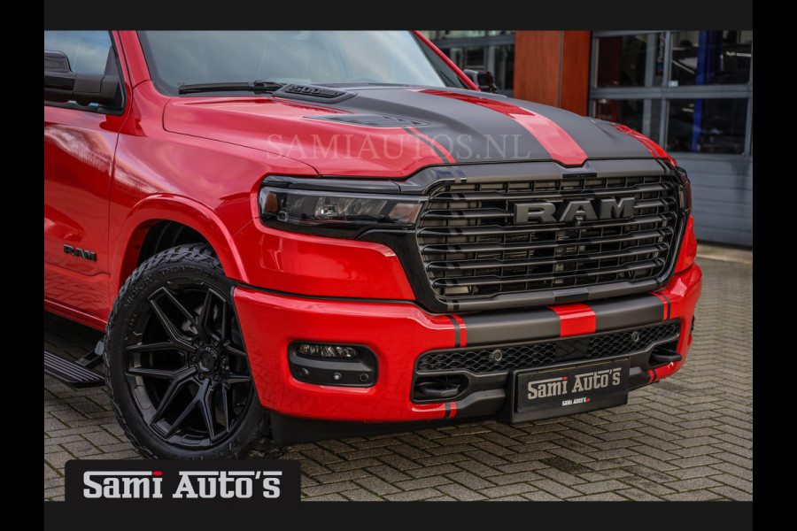 Dodge Ram PREMIUM NIGHT 2025 | HURRICAN 420PK 636 Nm | BOM VOL + 14.4 INCH SCHERM + LUCHTVERING + HUD | PRIJS MET LPG EN COVER EN GARANTIE DUBBELE CABINE | PICK UP | 5 PERSOONS | DC | GRIJSKENTEKEN | PR4 FLAME RED | VOORRAAD NR 2226 - 4993