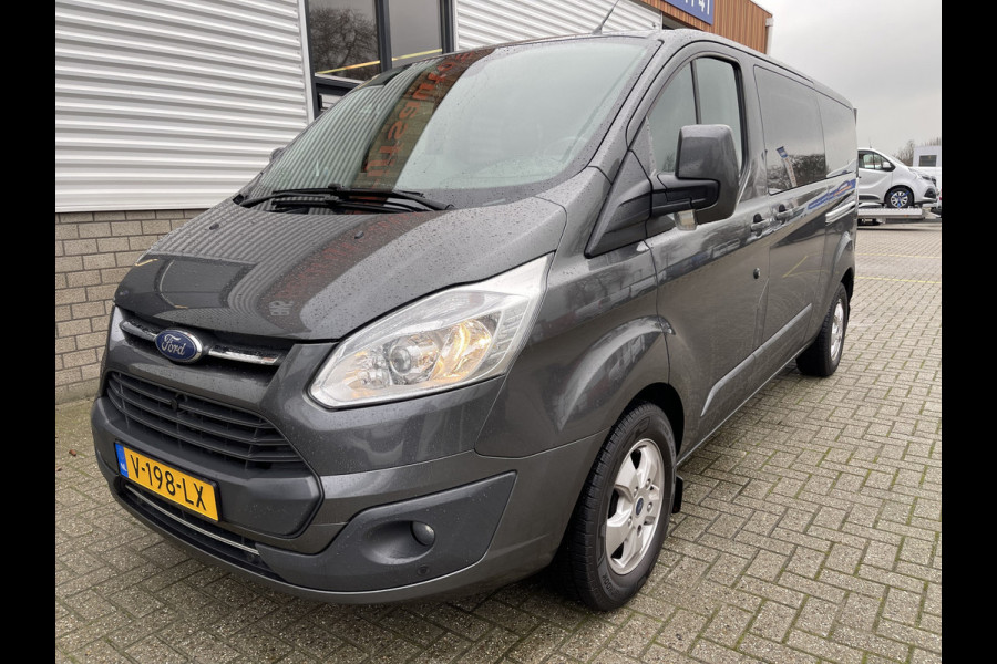 Ford Transit Custom 290 2.0 TDCI 130pk L2H1 Limited DC 5 persoons / vaste prijs rijklaar € 20.950 ex btw / lease vanaf € 375 / airco / cruise / navi / magnetic grijs metallic / trekhaak 2800 kg !