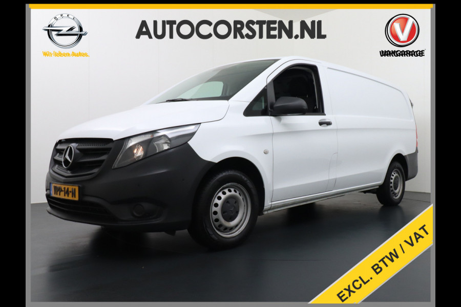 Mercedes-Benz Vito 116CDI 164PK Lang Trekhaak Airco Navi Camera Pdc Cruise Control Bluetooth Regen-Lichtsensor Aanhanger-Assist Schuifdeur Betonplex Vloer Wandaftimmering Achterdeuren Tussenwand 380NM Koppel 1e Eigenaar Euro 6 Zeer Compleet